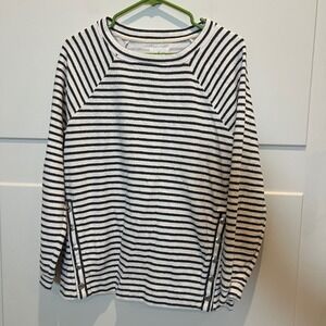Loft Lou & Grey Striped Pullover Top Womens S Crewneck Long Sleeve Button Detail